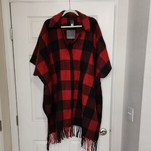 Marc New York Red and Black Plaid Poncho